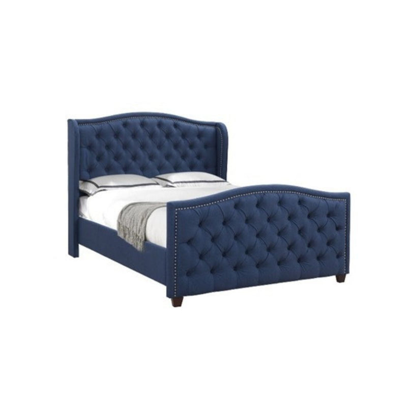 Marcella Tufted Wingback Queen Bed Dark Sapphire Blue