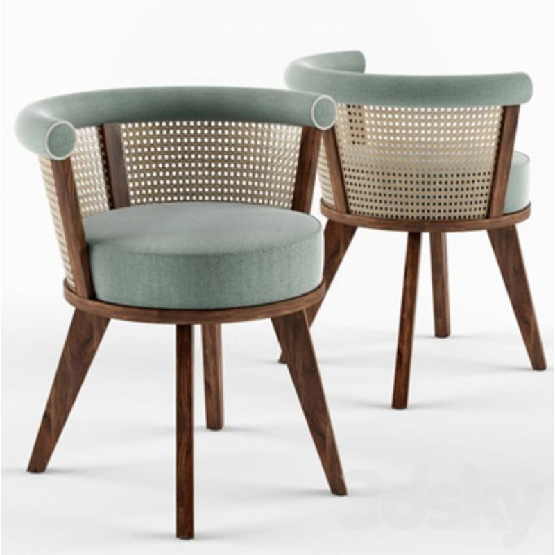 21st Century Linen Rattan George Dining Chair Walnut Wood