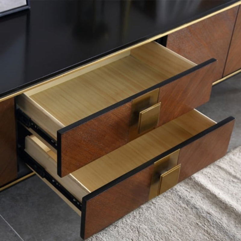 Modern TV Stand with Clean Lined Silhouette and Square Handles