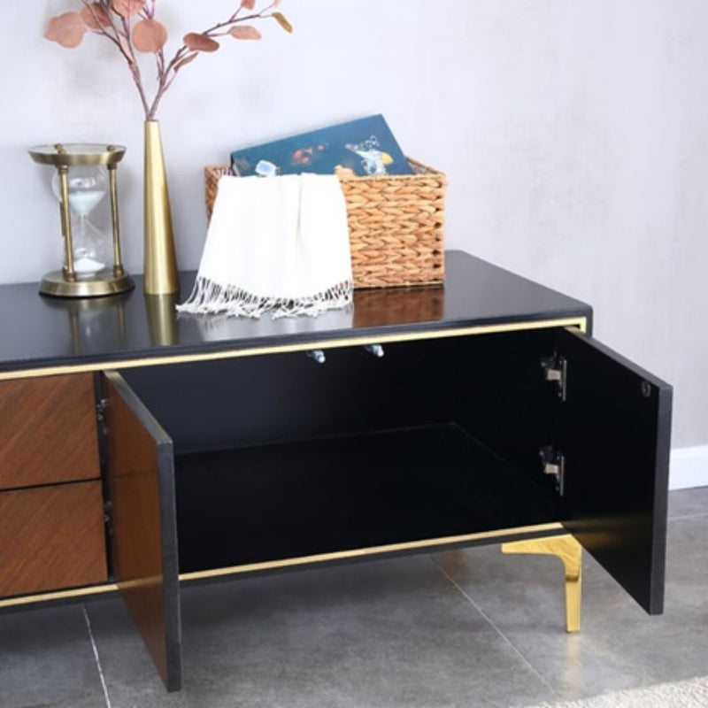 Modern TV Stand with Clean Lined Silhouette and Square Handles