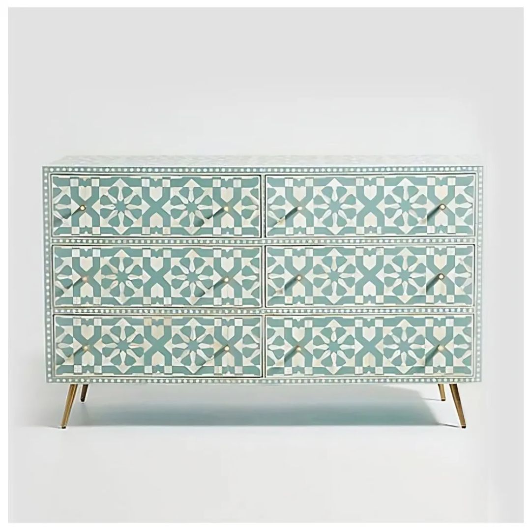 Moroccan inspired nine drawer dresser