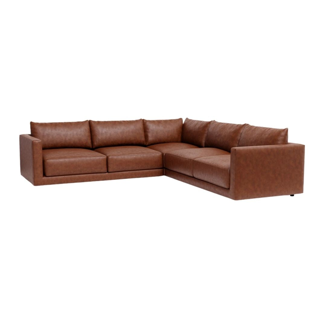 Seats 5 Melbourne Leather Three Piece Ottoman Sectional Sofa Set