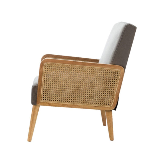 Delphine Cane Transitional Accent Chair with Wooden Legs