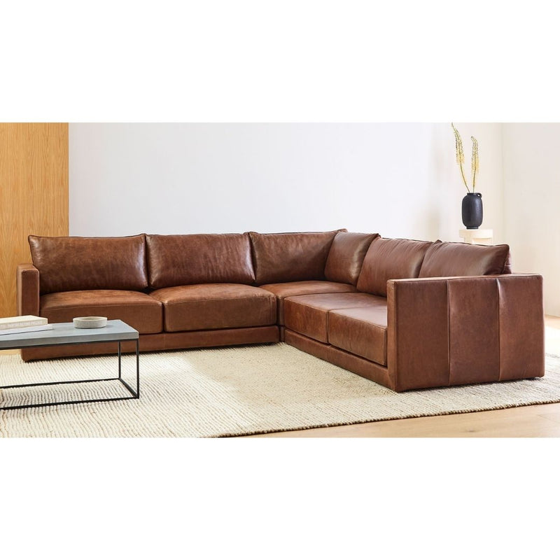 Seats 5 Melbourne Leather Three Piece Ottoman Sectional Sofa Set