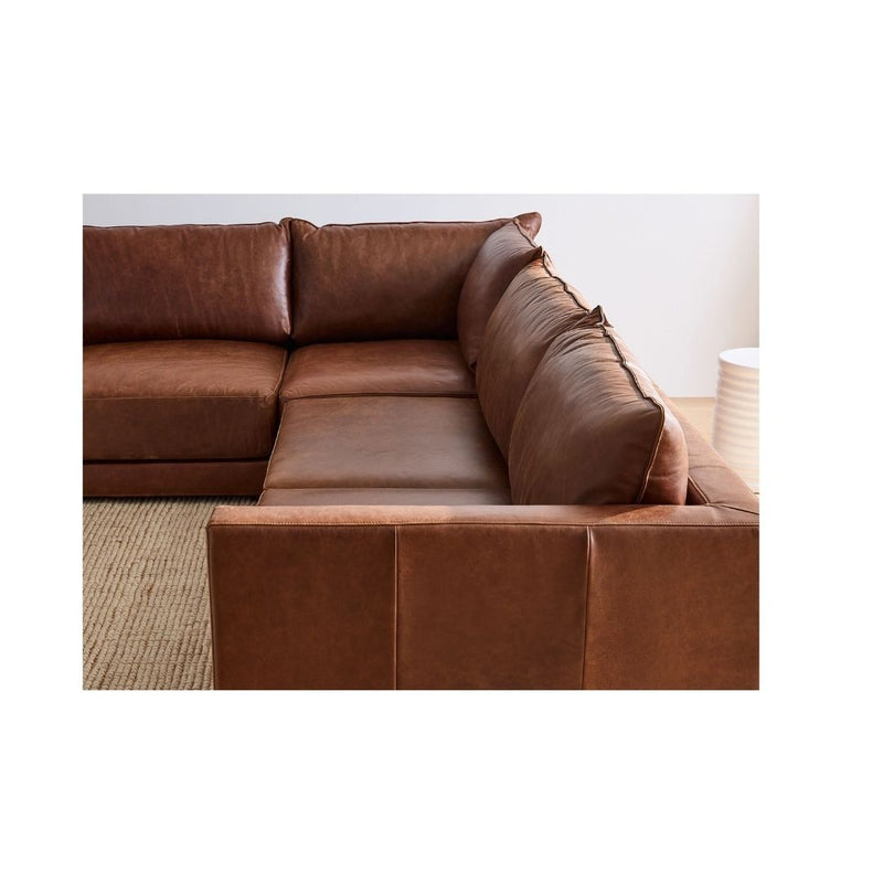 Seats 5 Melbourne Leather Three Piece Ottoman Sectional Sofa Set