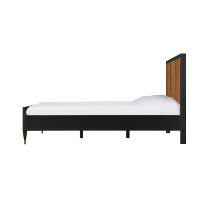 Noir Bed in Queen/ oak black spindle bedside table - varnished