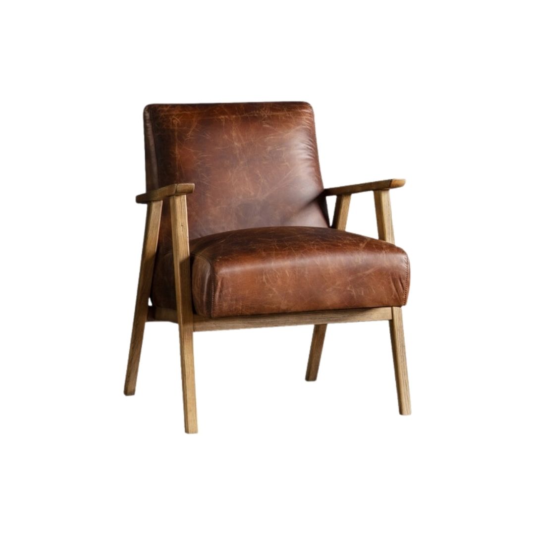 Hereford Mid Century Leather Armchair in Brown