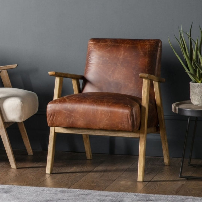 Hereford Mid Century Leather Armchair in Brown