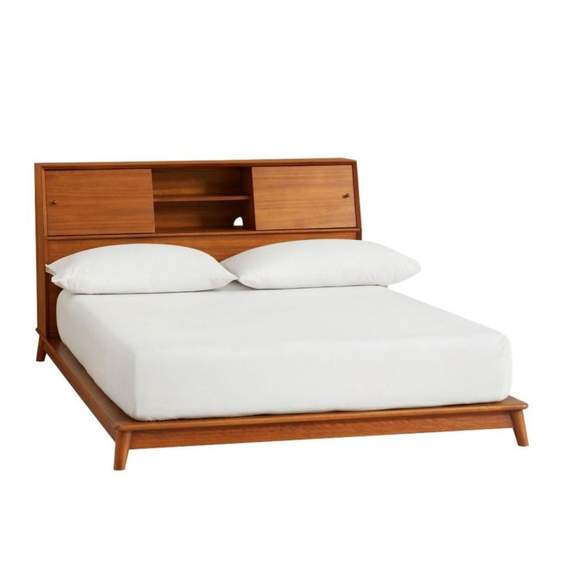 Mid-Century Headboard Storage Platform Bed