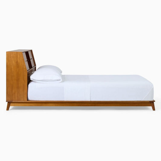 Mid-Century Headboard Storage Platform Bed