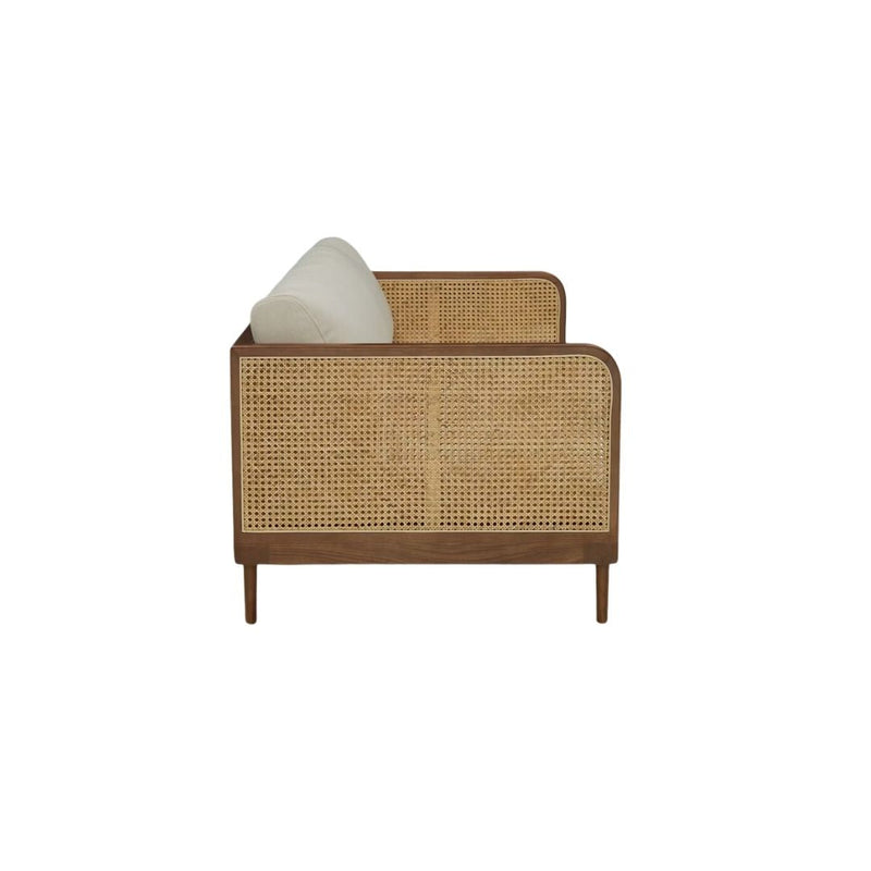 Wooden sofa with wicker cane base