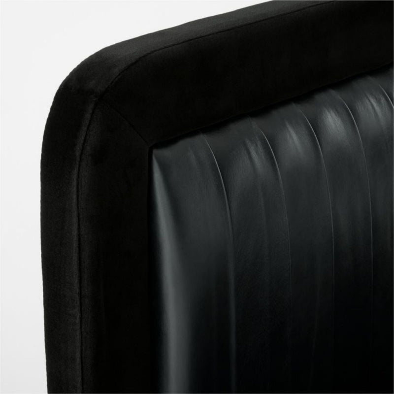 CLAUDETTE BLACK LEATHER AND VELVET UPHOLSTERED QUEEN BED