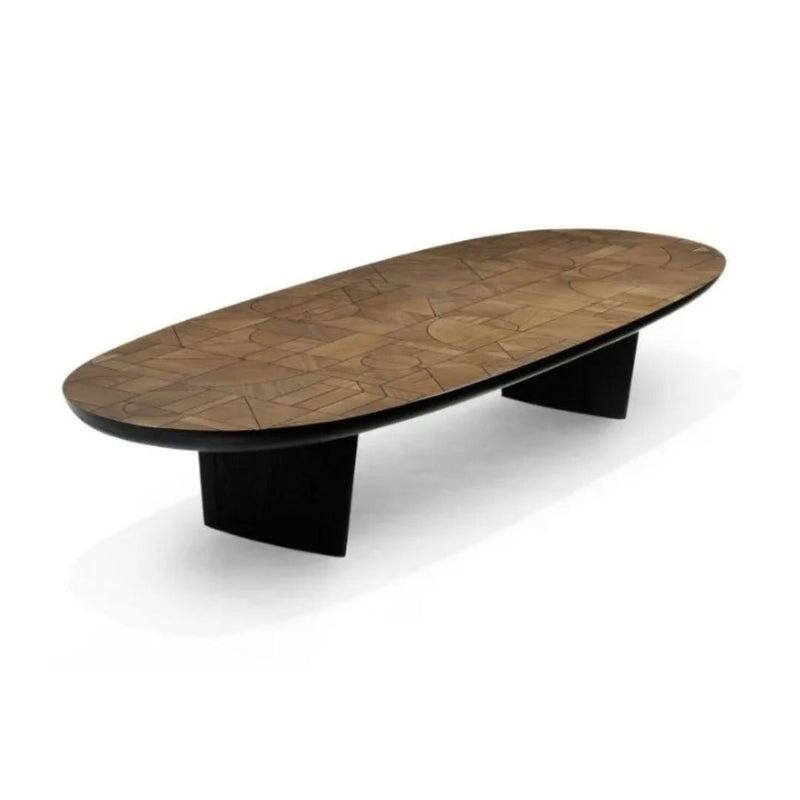 PATCHWORK Low oval solid wood coffee table