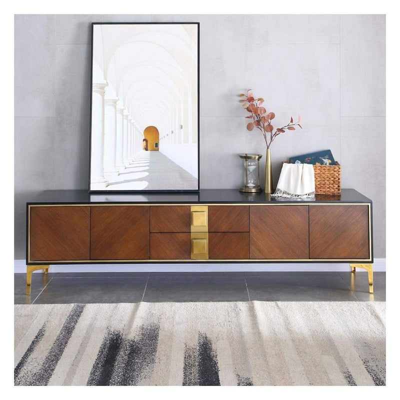 Modern TV Stand with Clean Lined Silhouette and Square Handles