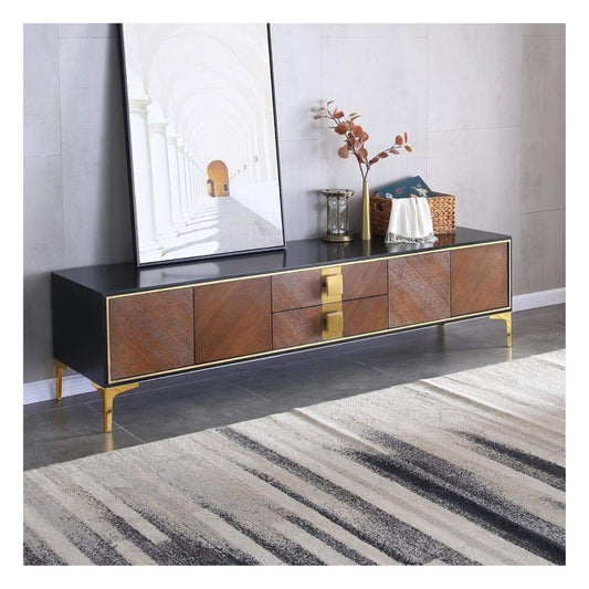 Modern TV Stand with Clean Lined Silhouette and Square Handles